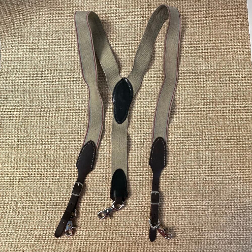 Hickman Suspenders Heavy Duty Y-Back Khaki Leather Snap Hook Braces